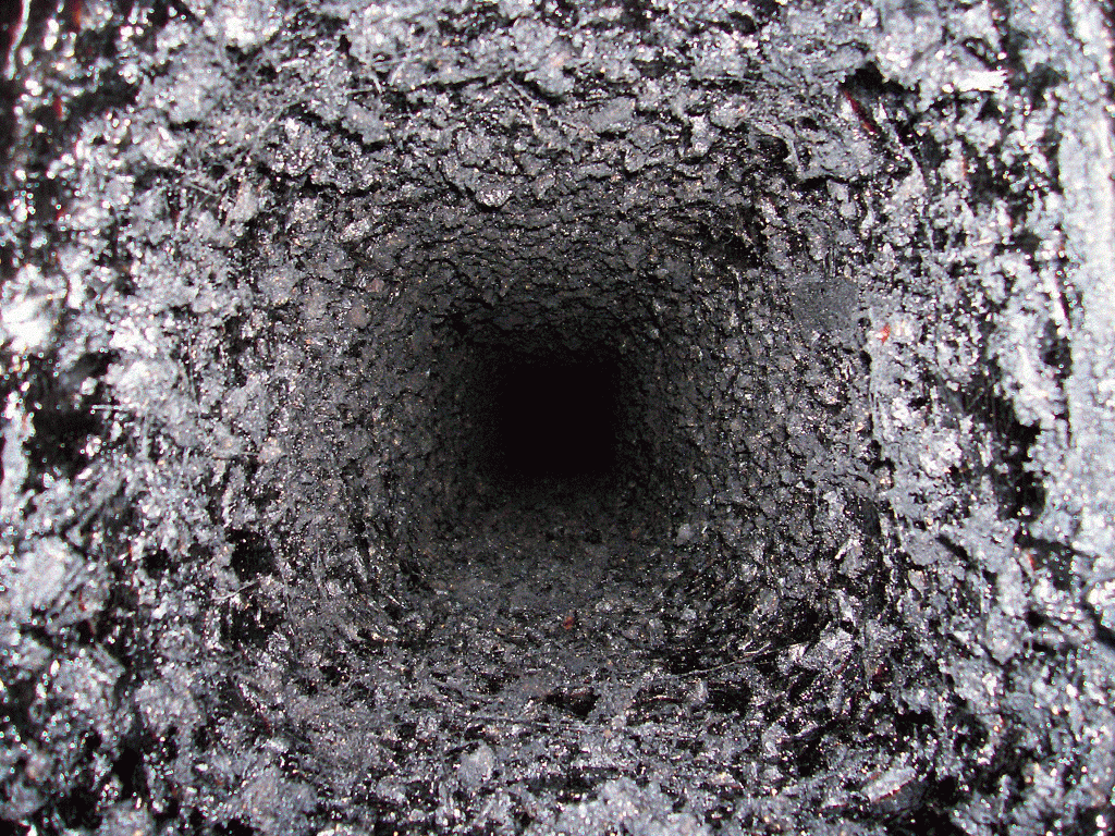 A flue which is lined with tar